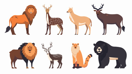 Different type of wild animals illustration flat ca