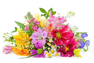 Obraz na płótnie Canvas A vibrant and colorful bouquet of mixed flowers isolated on a white background