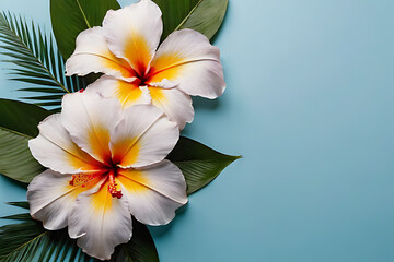 Fototapeta na wymiar Tropical flower with copy-space background concept, blank space. Blossom Bonanza: Copy-Space Background with Lush Petals
