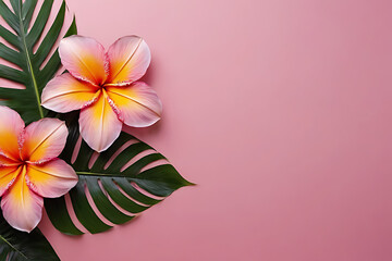 Obraz na płótnie Canvas Tropical flower with copy-space background concept, blank space. Island Inspiration: Tropical Flower with Abundant Space. Place to adding text blank copy space.