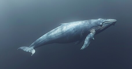 Obraz premium Blue Whale, the ocean's gentle giant, side view, immense and serene. 