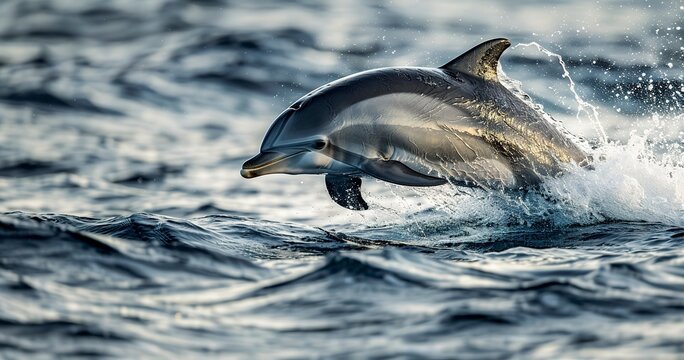 Dolphin leaping out of water, playful and intelligent, full of joy. 