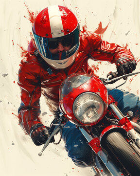 Poster. Dynamic image of a biker on a sports bike