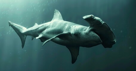 Hammerhead Shark, distinctive head shape, a peculiar ocean navigator.  - obrazy, fototapety, plakaty