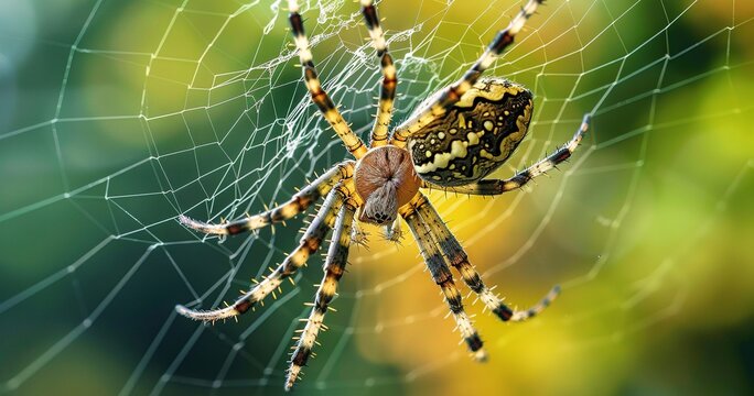 Spider spinning its web, detailed silk threads, an architect of nature. 