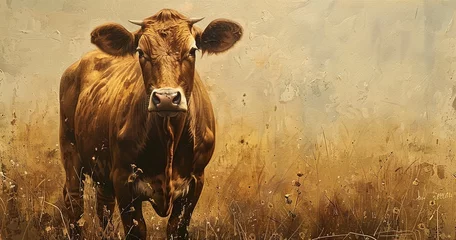 Foto op Canvas Cow with a glossy coat, standing content, embodiment of farm life. © Thanthara