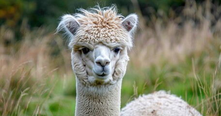 Fototapeta premium Alpaca with a gentle gaze, wool luxurious, a fiber producer. 