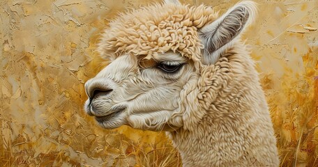 Obraz premium Alpaca with a gentle gaze, wool luxurious, a fiber producer. 