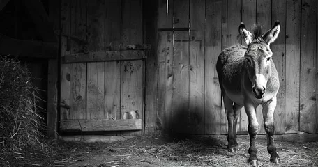 Foto op Plexiglas Donkey standing stoic, ears perked, dependable farm helper.  © Thanthara