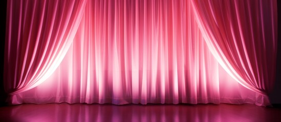 A pink curtain hanging elegantly in the light, showcasing its delicate fabric and color tone under the illuminating glow