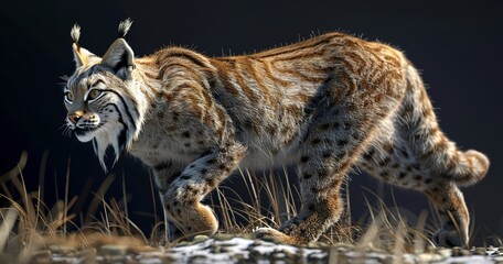 Lynx with tufted ears, stealthy and silent, snowshoe feet detailed.