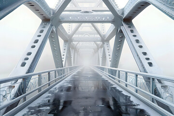 Serene Suspended Bridge Crossing Through Icy Mist and Haze