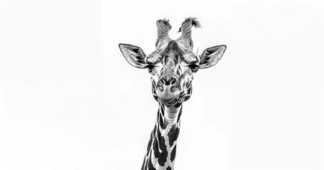 Giraffe with a long neck reaching for the sky, patterned fur detailed. 