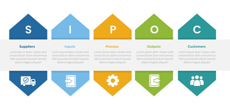 SIPOC diagram infographics template diagram with creative arrow up and down with 5 point step design for slide presentation