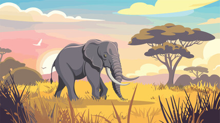 Elephant wild animal safari african flat cartoon va