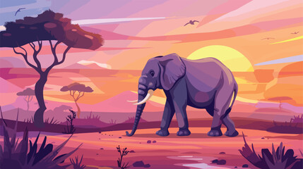 Fototapeta na wymiar Elephant wild animal safari african flat cartoon va