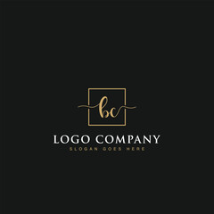 Signature elegant luxurious handwritten Initials letters BC linked inside square line box vector logo designs inspirations in gold colors for brand, hotel, boutique, jewelry, restaurant or company
