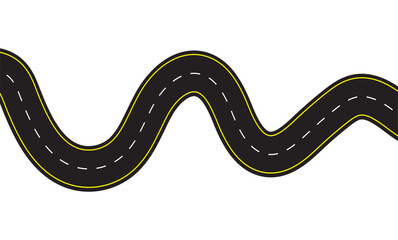 Horizontal asphalt road template. Winding road vector illustration. Seamless highway marking Isolated on white background eps 10. - obrazy, fototapety, plakaty
