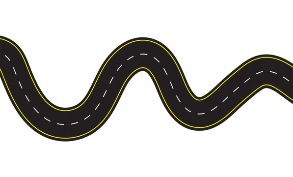 Horizontal asphalt road template. Winding road vector illustration. Seamless highway marking Isolated on white background eps 10.