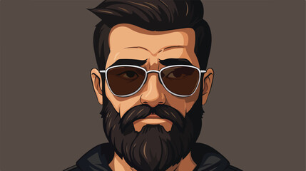 Face of man wearing glasses and beard icon flat car