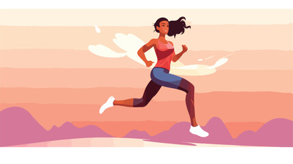 Fototapeta na wymiar Fitness woman running flat cartoon vactor illustrat