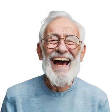 Laughing old man isolated on transparent png.