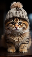 Kitten in Knitted Beanie

