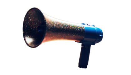 Megaphone Confetti. confetti Celebratory party festive joyful fun excitement announcement communication shout sound amplify cheerful loud noise entertainment crowd happi
