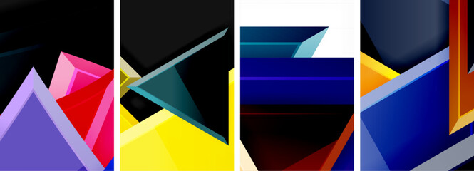 Glossy triangles geometric poster set for wallpaper, business card, cover, poster, banner, brochure, header, website