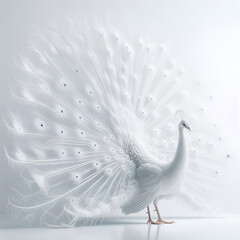 White peacock with feathers.