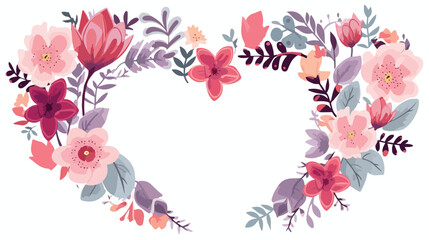 Flowers pattern heart frame flat cartoon vactor ill