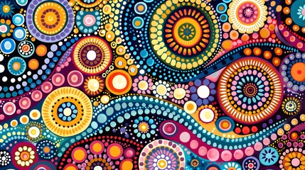 Vibrant Abstract Psychedelic Dot Art in Blue, Orange, and Pink Wallpaper Background