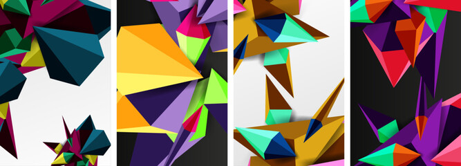 Mosaic triangles poster geometric abstract background set