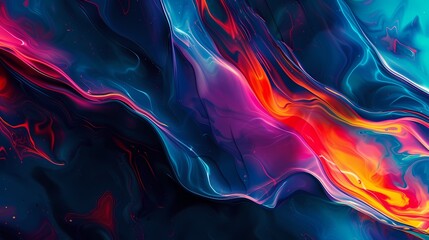 Liquid abstract with vibrant color splashes, the simplicity of the composition contrasting with the complexity of the gradient waves in motion.