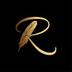 Luxury Letter R with Feather Logo