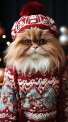 Persian Cat in Christmas Sweater

