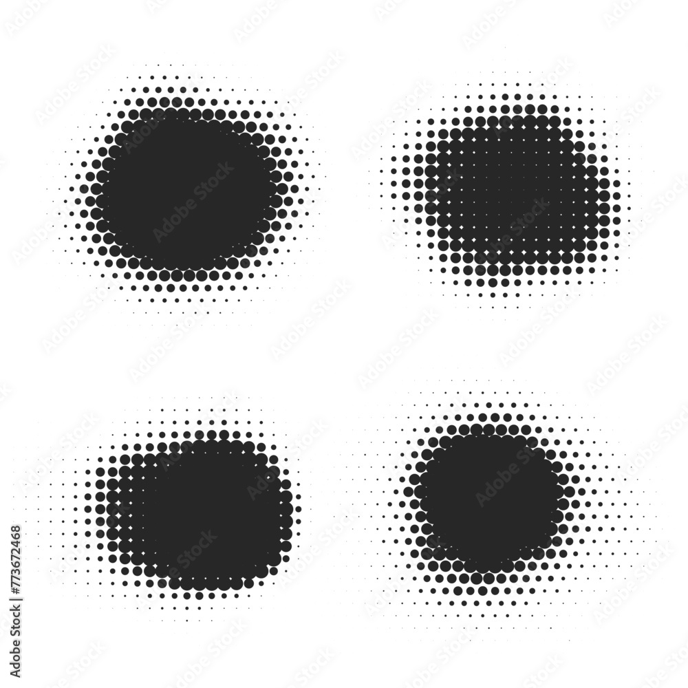 Poster halftone dotted shapes on white background. vector paint blob with noisy effect. abstract splatter c