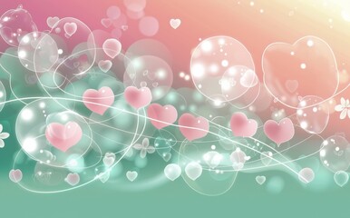 A colorful background with many pink hearts scattered throughout