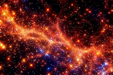 A bright orange galaxy with many stars