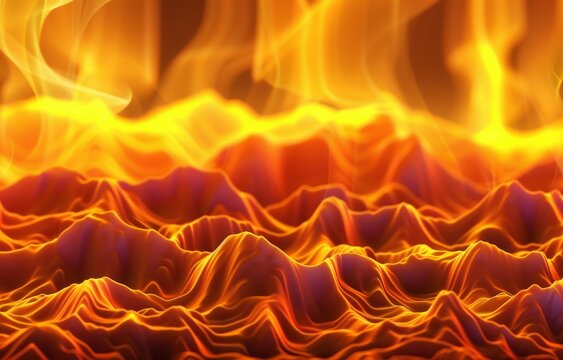 The image is a close up of a fiery ocean with waves and smoke