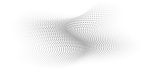 Flowing Wave Dot Halftone Pattern: Curve Gradient Shape on Transparent Background. Suitable for AI, Tech, Network, Digital, Science, and Technology Themes. - obrazy, fototapety, plakaty