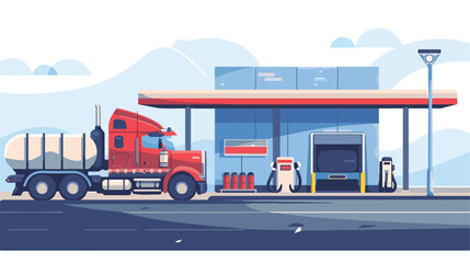 Fuel station with truck tank isolated vector illust