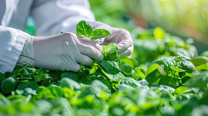 Scientists test the solution, Chemical inspection, Check freshness at organic, hydroponic farm.
