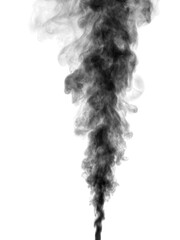 Puffs and curls of black smoke isolated on a transparent background