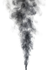 Black smoke steam rising up isolated on a transparent background