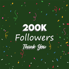 Thank you, 200k followers. Card with colorful confetti.