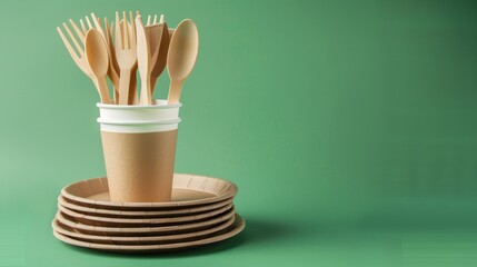 Stack of eco-friendly disposable tableware. 