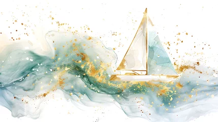 Rolgordijnen solid white background sailboat swirls © ASHFAQ