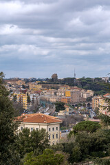 Fototapeta na wymiar Aerial view of the historical center of Rome, Italy, from the height of the Janiculum Hill