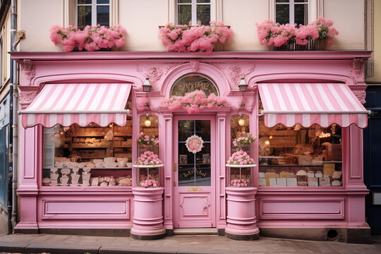 retro funky pink french pastry shop